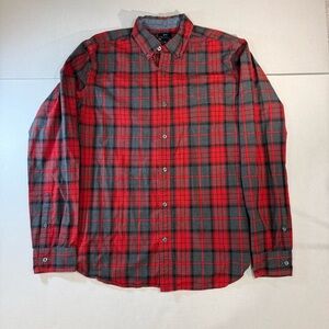 The Gap Men’s Red and Gray Plaid Cotton Button Down Shirt size M Skim Fit EUC